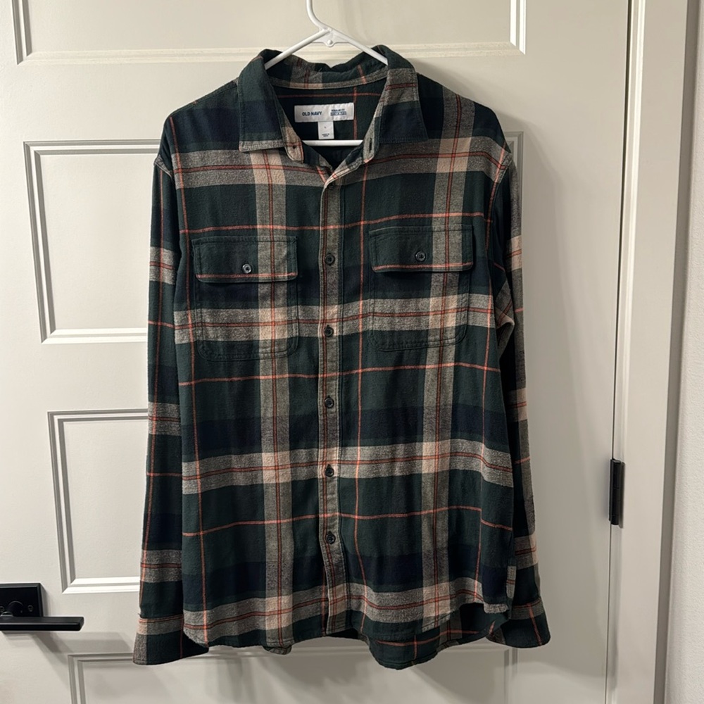 Mens Old Navy Flannel Shirt, Size Large, Dark Green